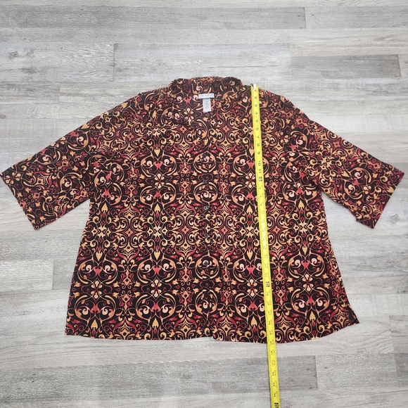 Catherines Button-Up Top Shirt Womens 2X Black Geometric 3/4 Sleeves Stretch - Picture 6 of 8